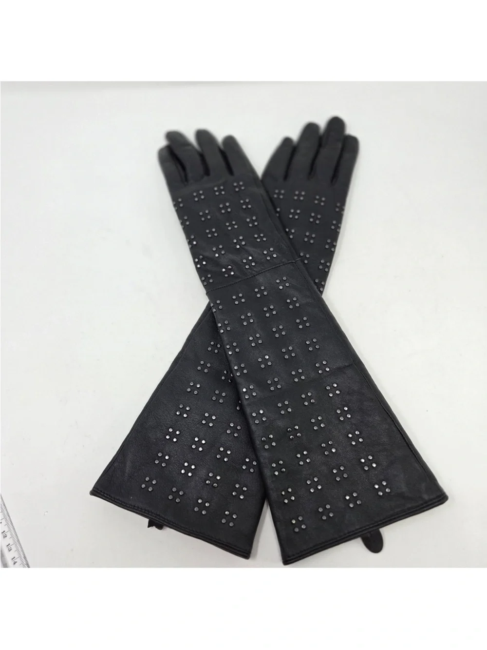 Cool & Sexy Black Sheeps Leather Gloves with Studded Detail
